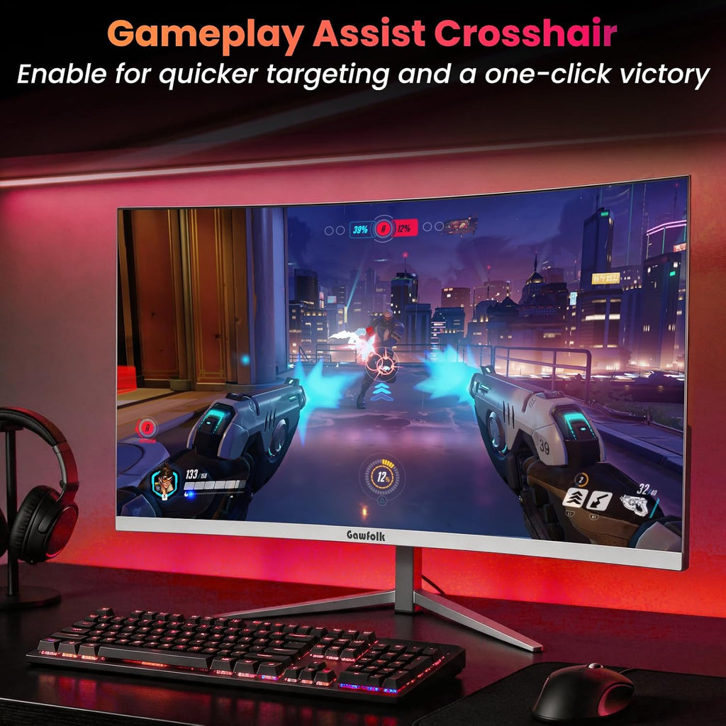 Gawfolk 27' Curved Gaming Monitor, 180Hz/200Hz FHD 1920x1080 1800R Immersive VA Panel, 1ms Response Time, FreeSync, Built-in Speakers, HDMI, VESA Mountable, White