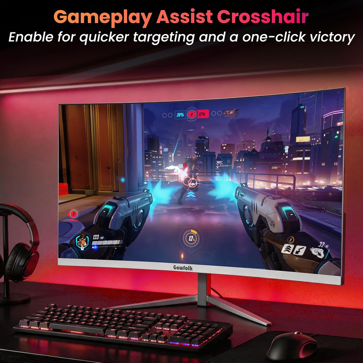Gawfolk 27' Curved Gaming Monitor, 180Hz/200Hz FHD 1920x1080 1800R Immersive VA Panel, 1ms Response Time, FreeSync, Built-in Speakers, HDMI, VESA Mountable, White