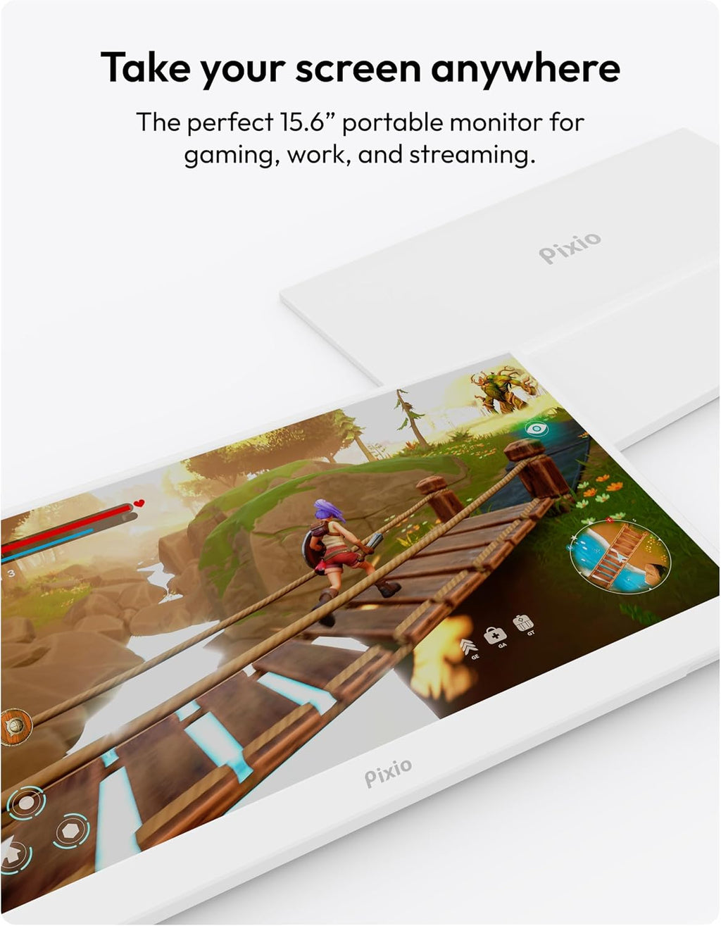 Pixio PX160 Wave White Portable Monitor 15.6 inch 60Hz FHD 1080p IPS Panel HDR Screen Cover Stand USB-C HDMI Laptop Screen Extender Portable Monitor for Laptop, PC, Console, Phone