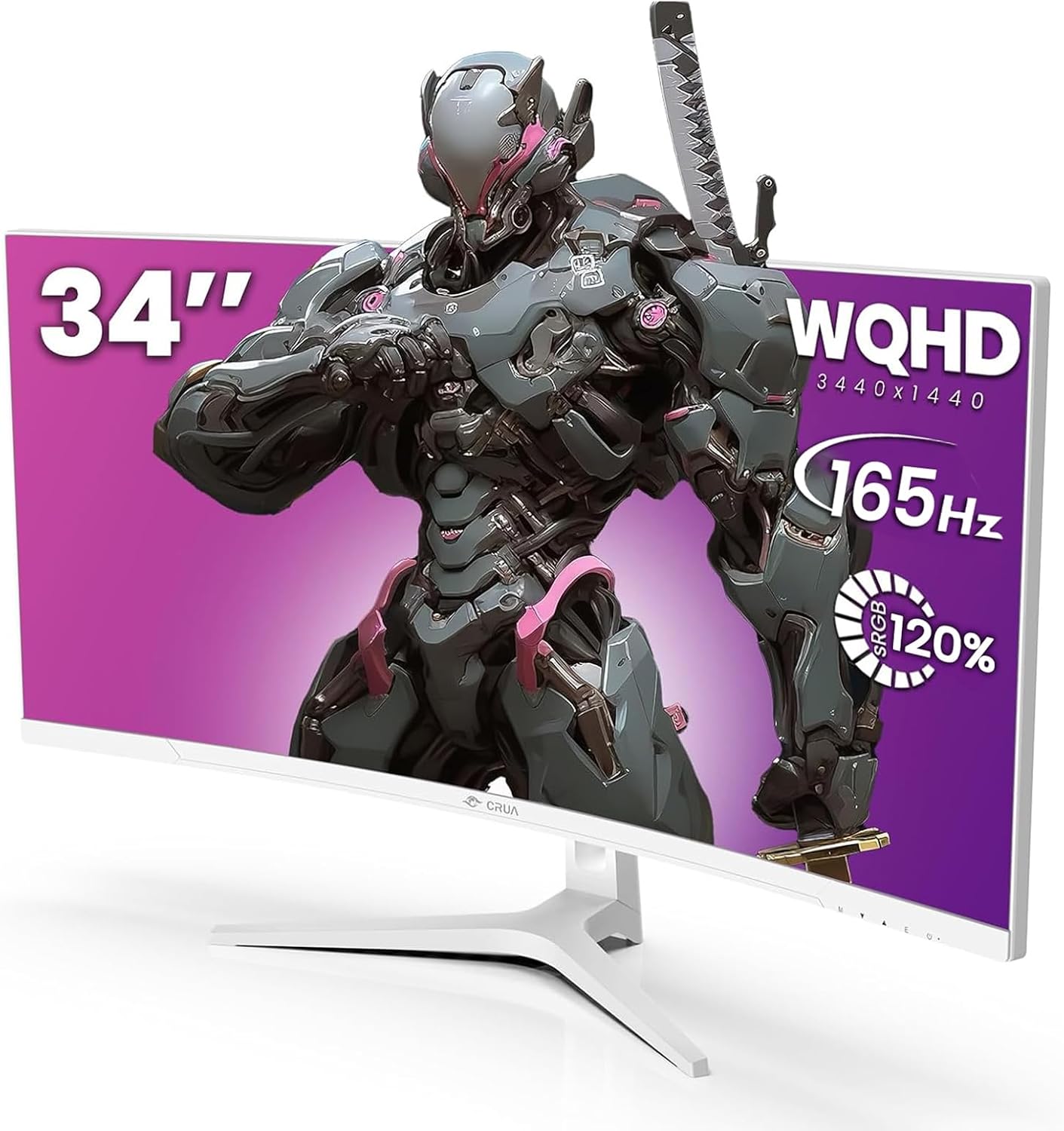 CRUA 34'' White Gaming Monitor 165Hz/144Hz, 21:9 1500R Ultrawide Curved Monitors, WQHD 3440x1440 120% sRGB VA Computer Display Support FreeSync, PIP/PBP, HDMI2.0 & DP1.4, Wall Mount&Tilt Adjustable