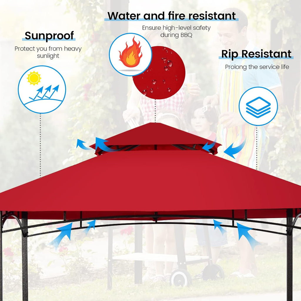 Giantex Grill Gazebo, 8ft x 5ft Grill Station with Canopy, Heavy Duty Steel Frame, 2 Side Shelves, 5 Hooks, 8 Ground Stakes, Outdoor Grill Shelter Barbecue Tent for Backyard Patio Camping (Burgundy)