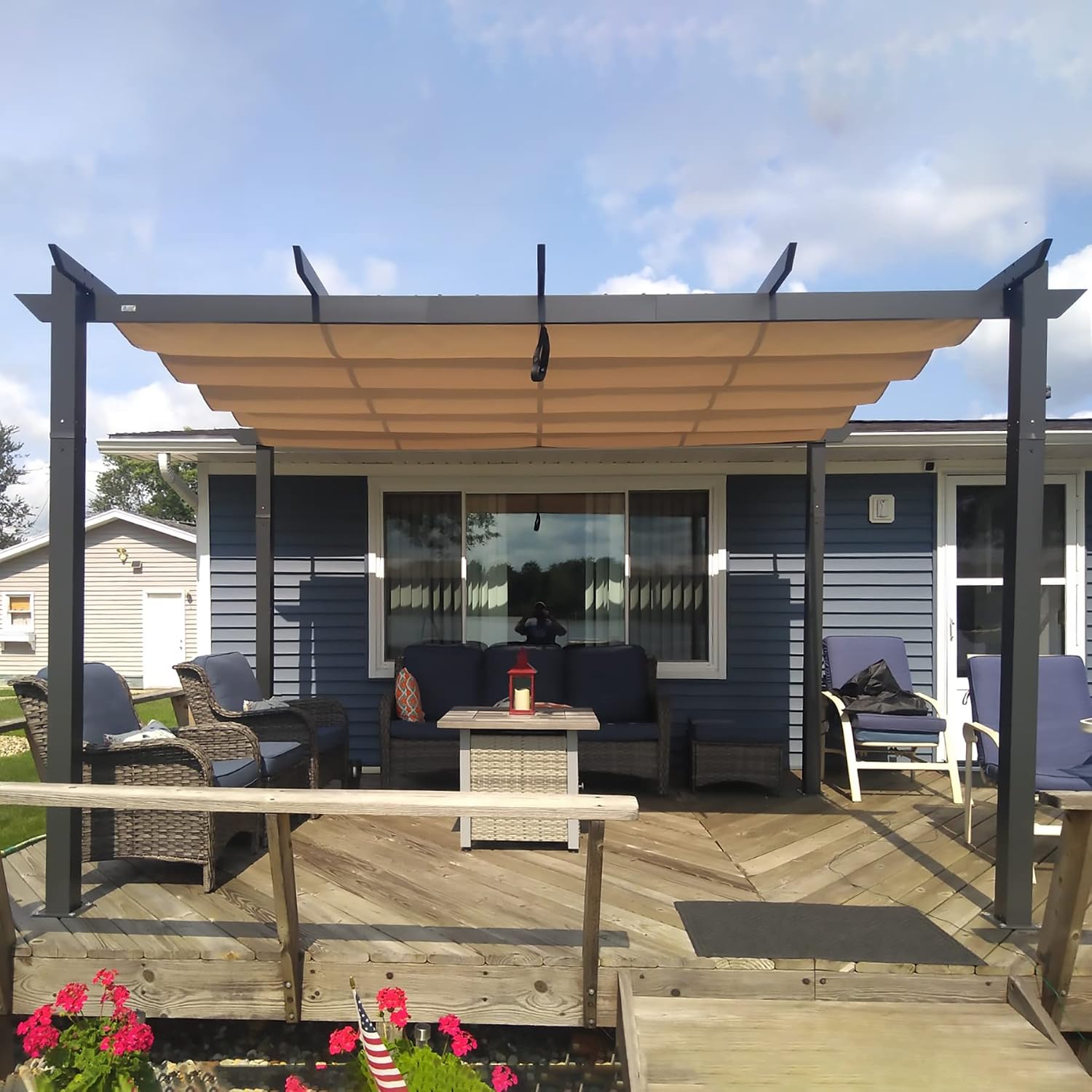 Domi Outdoor Living 10' X 13' Outdoor Retractable Pergola with Weather-Resistant Canopy Aluminum Garden Pergola Patio Grill Gazebo for Courtyard