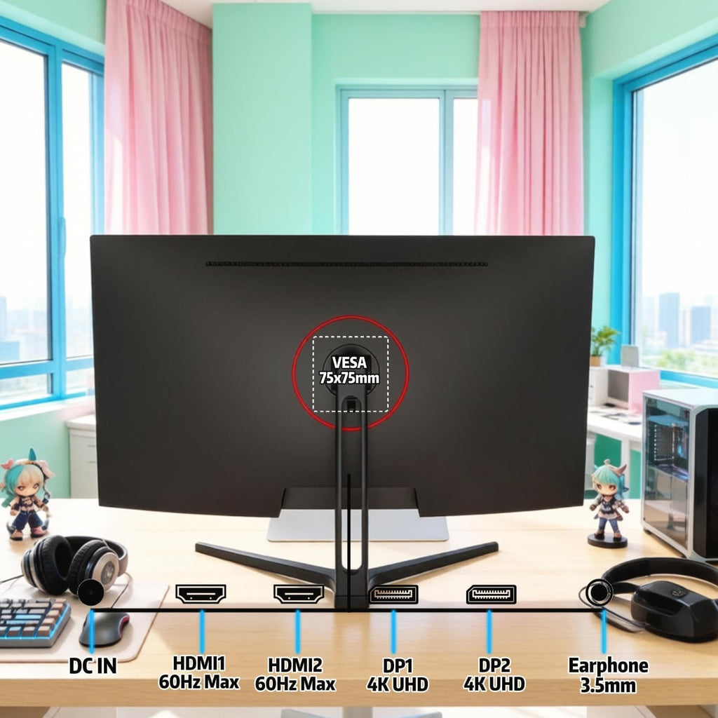 ZZA 32' Monitor | 4K UHD 3840x2160, IPS Panel, 60Hz, Adaptive Sync, 100% sRGB, Back Breathing Light,Blue Light Filter, VESA Mountable 75x75mm