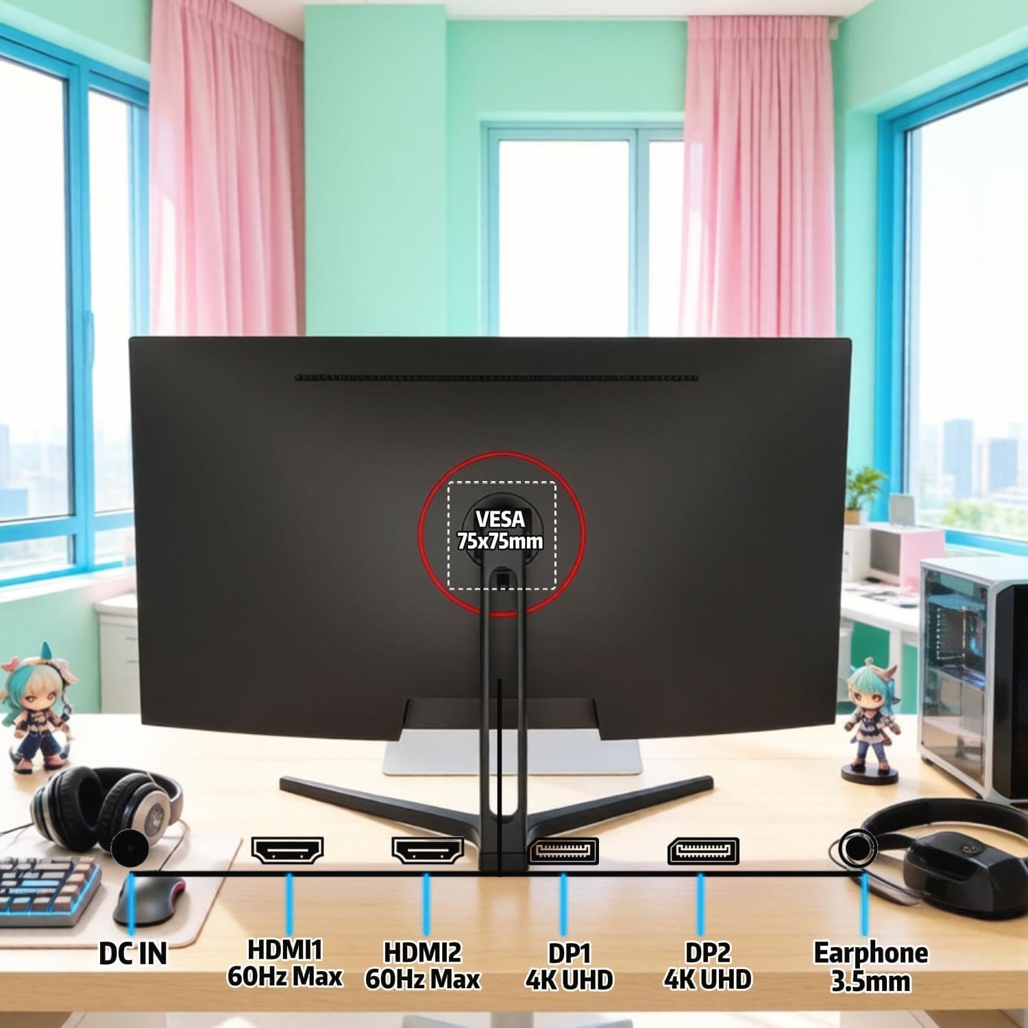 ZZA 32' Monitor | 4K UHD 3840x2160, IPS Panel, 60Hz, Adaptive Sync, 100% sRGB, Back Breathing Light,Blue Light Filter, VESA Mountable 75x75mm