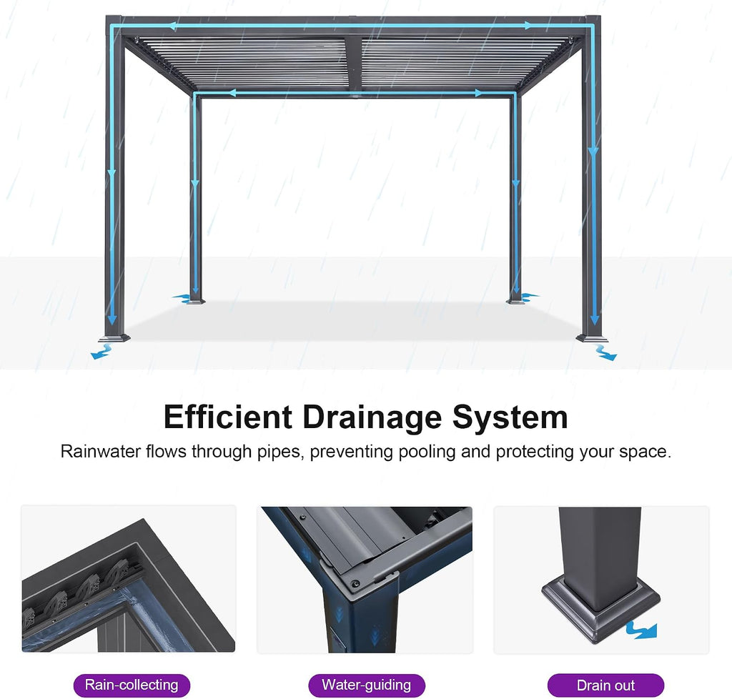 PURPLE LEAF Louvered Pergola 10' x 12' Aluminum Outdoor Pergola with Adjustable Louvers Roof and Integrated Drainage System 70 Mph High Wind Resistant Small Pergolas for Patio Deck Porch Yard