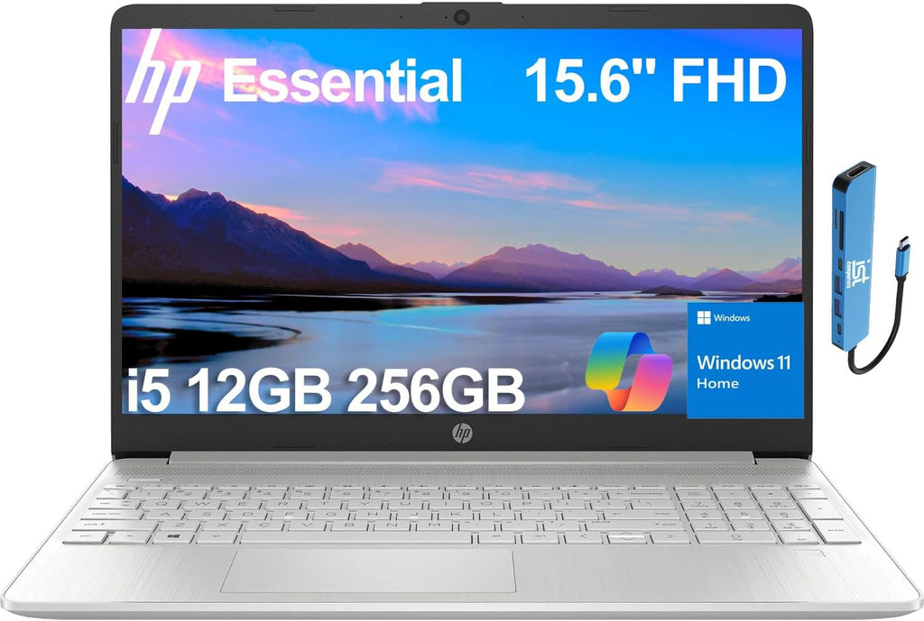 HP 15 inch Laptop, FHD Non-Touch Display, Intel Core i5, 12 GB RAM, 256GB PCIe SSD, Intel UHD Graphics, Windows 11 Home, Natural Silver, 15-dy2795wm