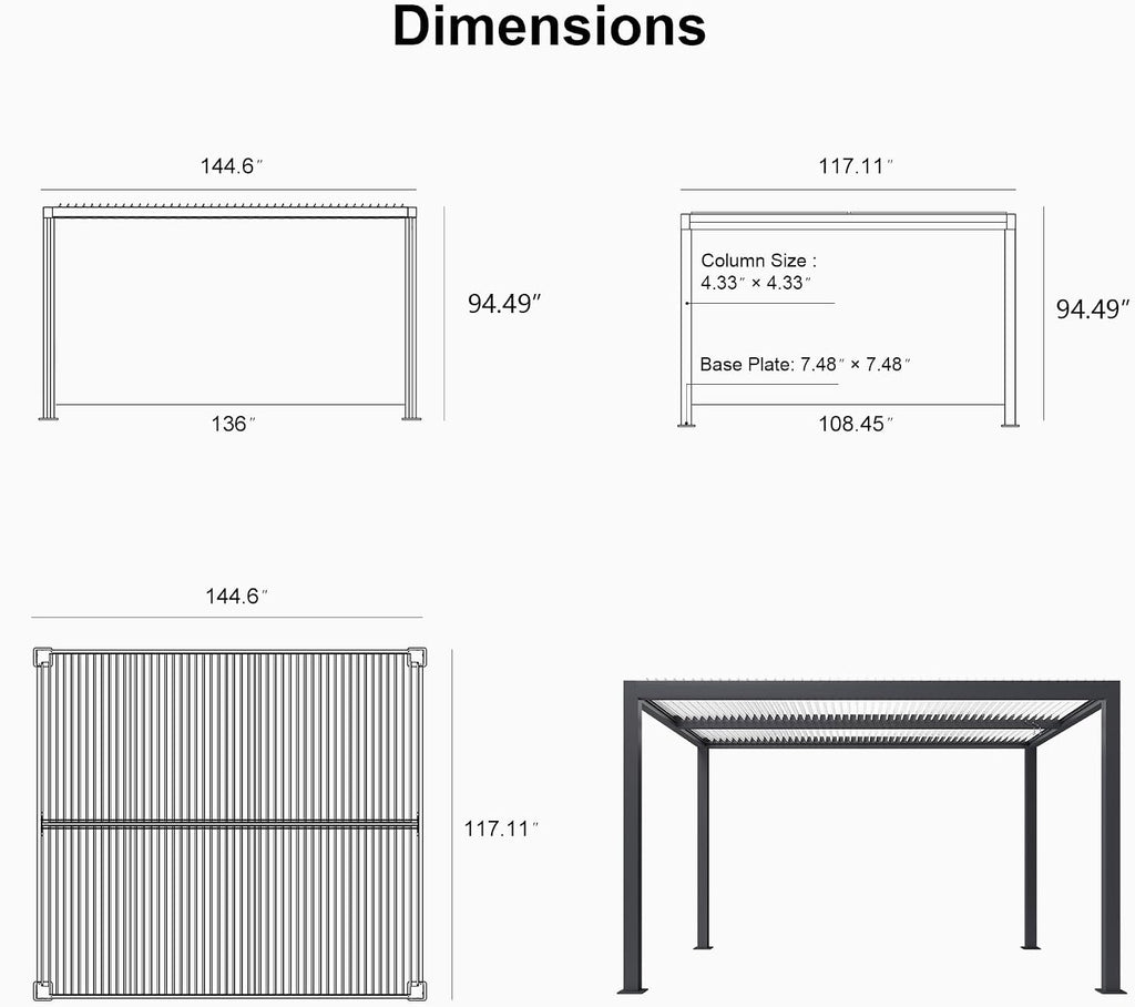 PURPLE LEAF 10'x12' Louvered Pergola Aluminum Outdoor Pergola with Adjustable Louvered Roof, Hidden Drainage System, Heavy Duty Patio Gazebo for Backyard, Poolside Dining & Family Gatherings