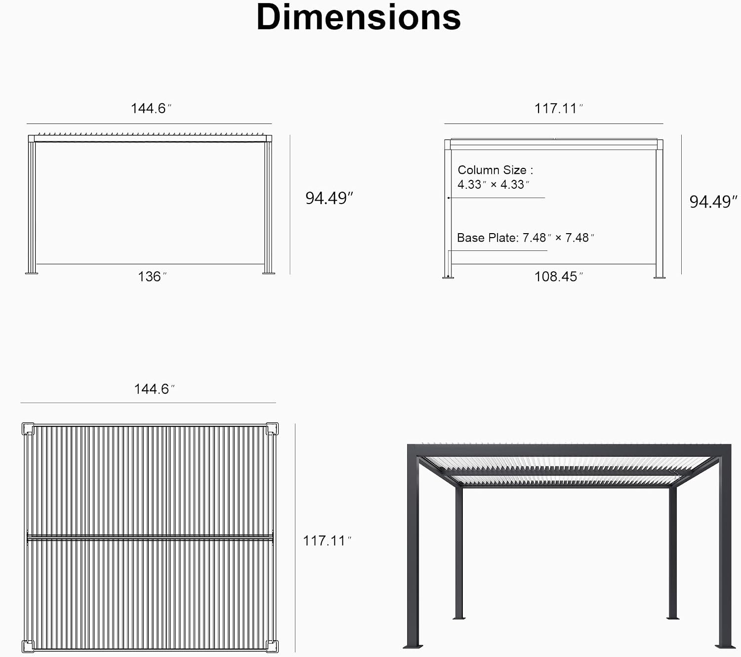 PURPLE LEAF 10'x12' Louvered Pergola Aluminum Outdoor Pergola with Adjustable Louvered Roof, Hidden Drainage System, Heavy Duty Patio Gazebo for Backyard, Poolside Dining & Family Gatherings