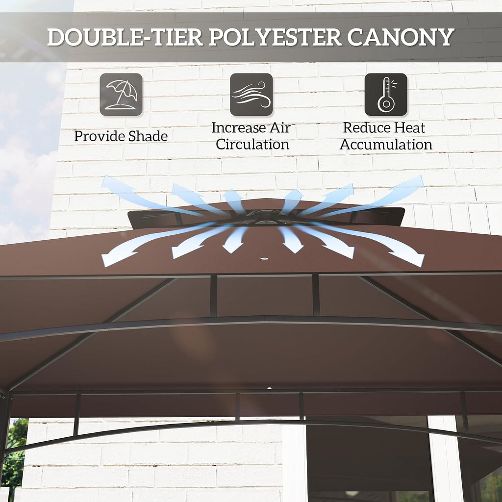 Outsunny 8' x 5' Grill Gazebo, 2-Tier Outdoor BBQ Gazebo with Ceiling Hook, 2 Side Shelves and Storage Baskets for Patio Deck Yard, Dark Brown