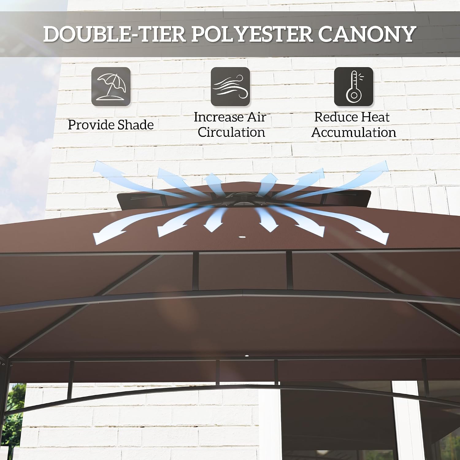 Outsunny 8' x 5' Grill Gazebo, 2-Tier Outdoor BBQ Gazebo with Ceiling Hook, 2 Side Shelves and Storage Baskets for Patio Deck Yard, Dark Brown