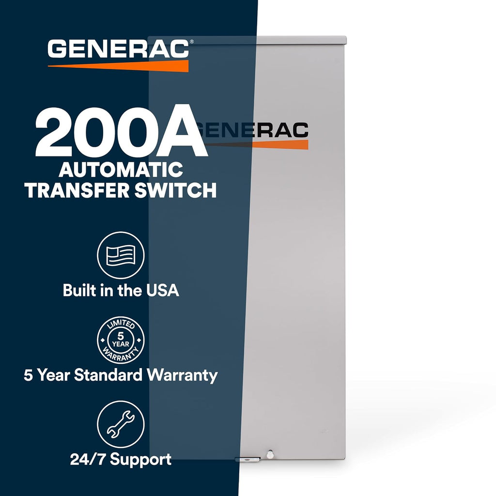 Generac 200-Amp Automatic Generator Transfer Switch, Open Transition, Service Rated, Integrated Brownout Protection, Outdoor Enclosure