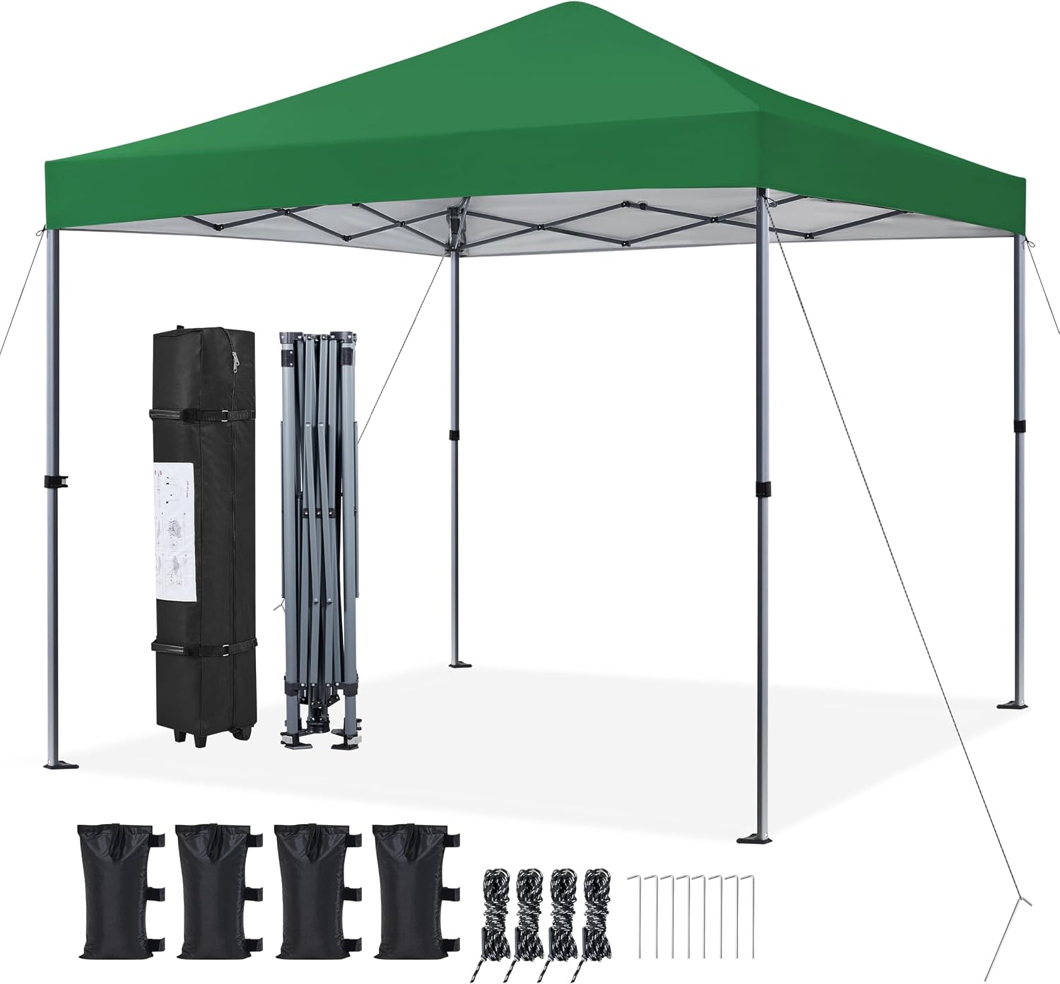Yaheetech 10x10 Pop Up Canopy Easy Set-up Tent, Portable Outdoor Canopy Instant Tent, Commercial Gazebo with Wheeled Carry Bag & 4 Sandbags for Home, Party & Outdoor Activities, Dark Green