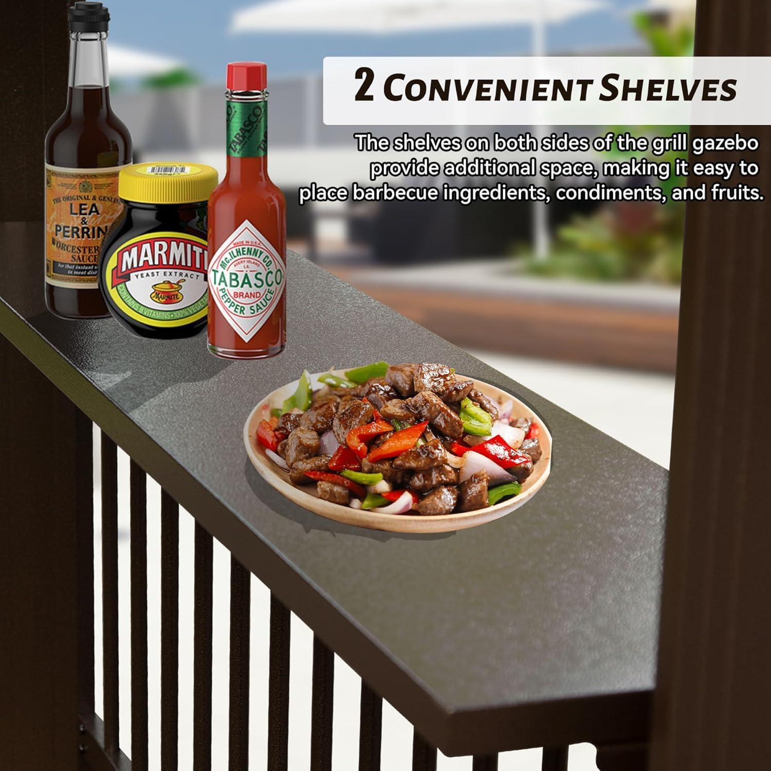 【LuckyNote】 6.5x12FT Hardtop Grill Gazebo, Outdoor BBQ Gazebo with 2 Side Shelves and Sloping Galvanized Steel Roof, Metal Permanent Grill Canopy with Ceiling Hooks for Patio, Lawn, 3 parcels (Brown)