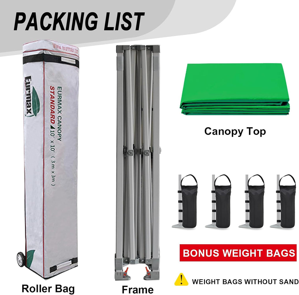Eurmax USA 10x10ft Pop Up Canopy,Commercial Instant Tent for Outdoor Events,Patented No-Tip Rolling Storage Bag with 4 Sandbags,UV & Water Resistant,Heavy Duty Portable Shelter Gazebo,Kelly Green