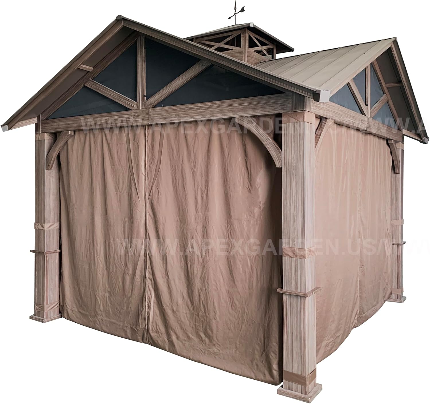 Four-Side Curtain Set for Allen + roth Model #GF-18S112B Wood Looking Hand Paint Metal Square Semi- Gazebo (4-Side Curtain Only, Brown)