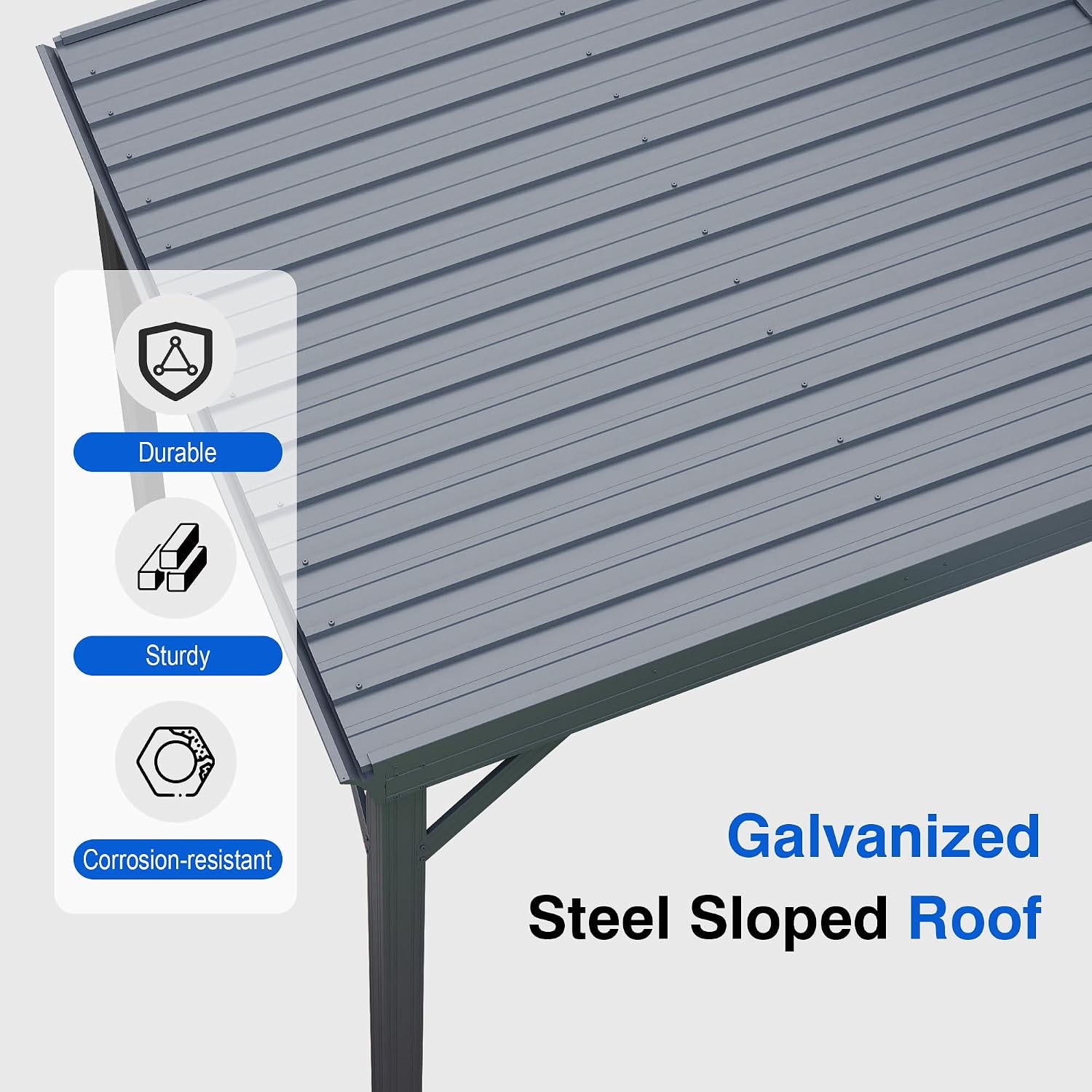 Domi 8x8FT Lean to Gazebo, Outdoor Hardtop Wall Mounted Gazebo with Sloping Galvanized Steel Roof, Upgraded Heavy Duty Mounted Shelter with Drainage System for Deck, Porch, Backyard