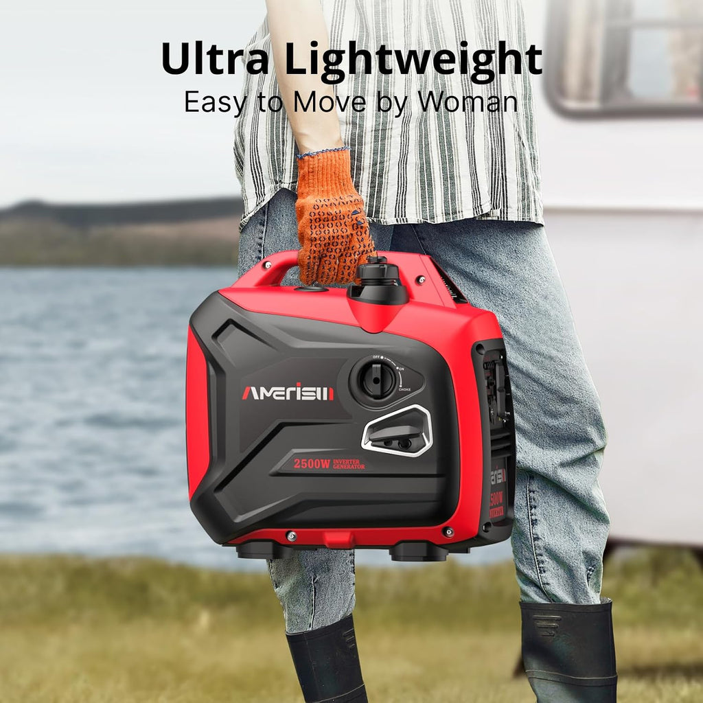 AMERISUN 2500W Inverter Generator - Long Runtime, Fuel Efficient, and CO Sensor for Camping, Emergencies, EPA Compliant