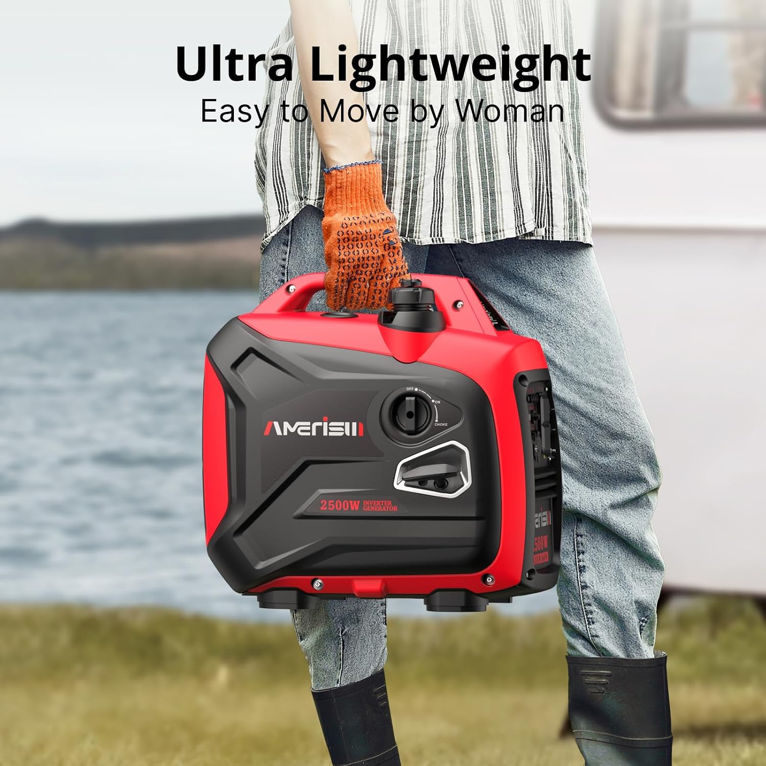 AMERISUN 2500W Inverter Generator - Long Runtime, Fuel Efficient, and CO Sensor for Camping, Emergencies, EPA Compliant