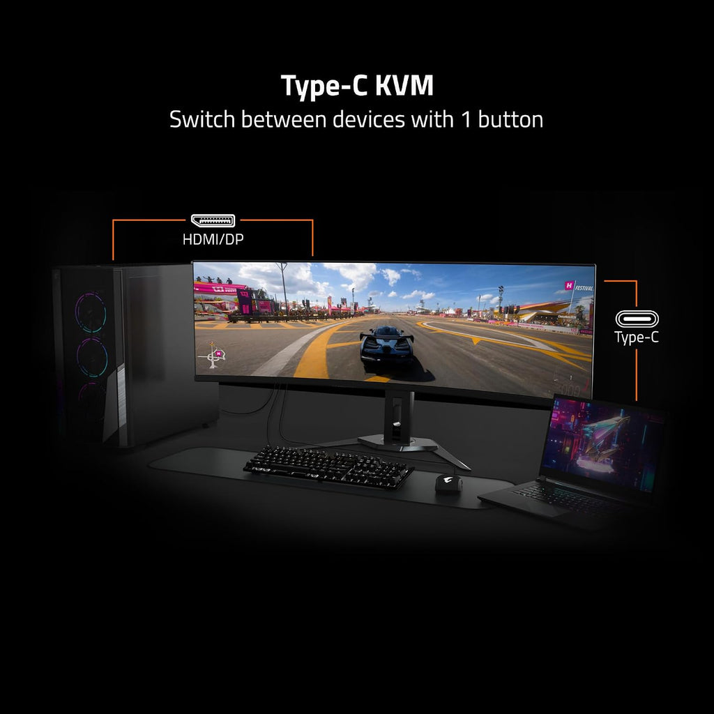 GIGABYTE MO34WQC - 34' QD-OLED Curved Gaming Monitor - WQHD 3440x1440 - Curved - 175Hz - 0.03ms GTG - AMD FreeSync Premium Pro - Type C KVM - HDMI, DP, Type C - Height Adjustable - Black (MO34WQC SA)