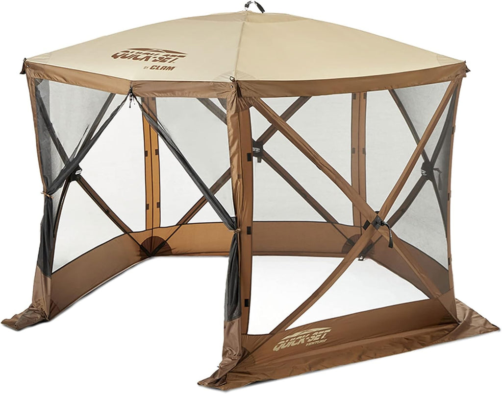 CLAM Quick-Set Pop Up Screen Tent, Venture, 9 x 9 ft, Instant Setup Brown Portable Outdoor Gazebo Canopy Shelter, Compact Bug-Free Camping Tent for Backyard, Beach, Tailgating - Brown