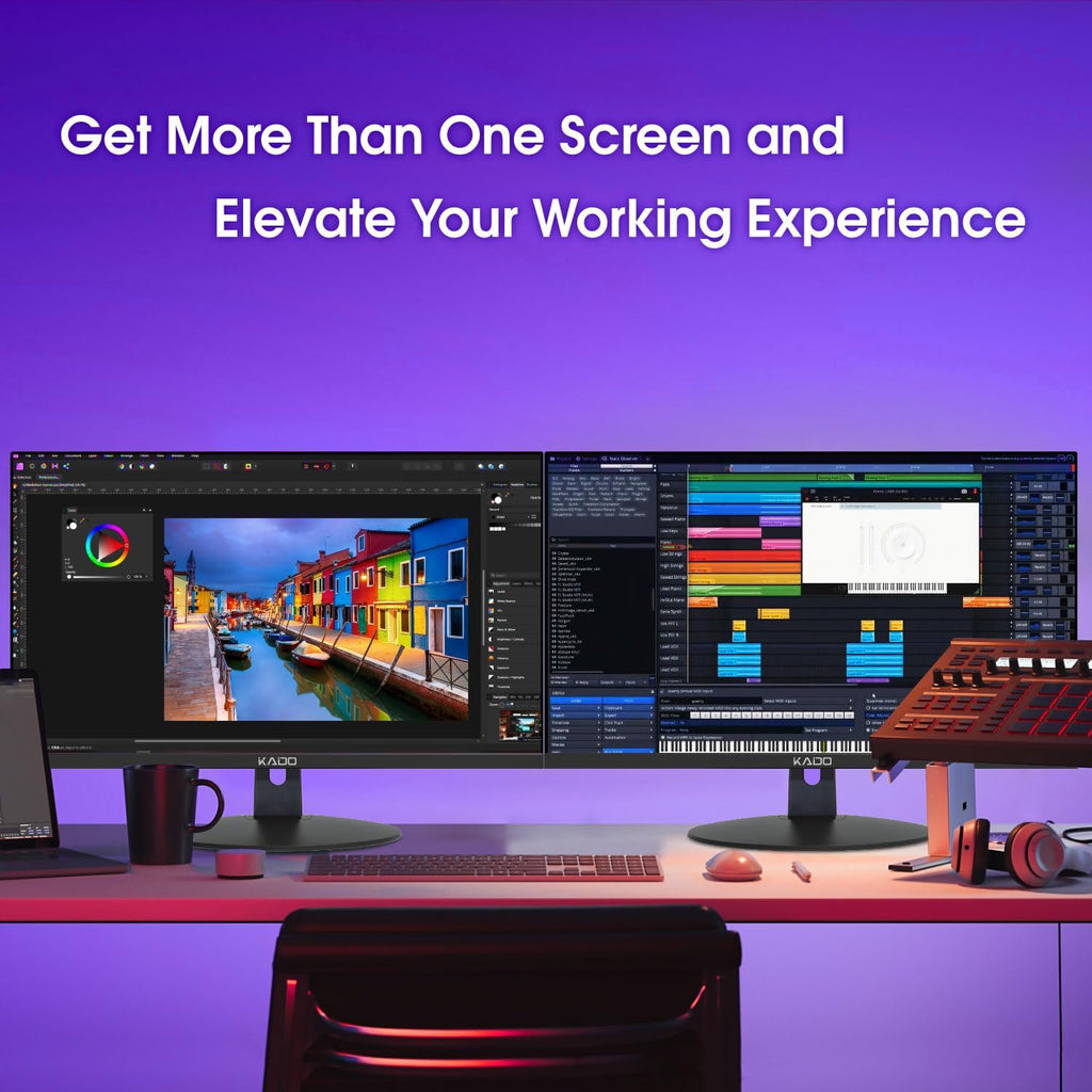 Kado Dual Monitor Setup - 2-Pack 22' 1920x1080 Computer Monitor 75Hz VESA Mount HDMI Office Gaming Hybrid Built-in Speakers (E22 Dual Series)