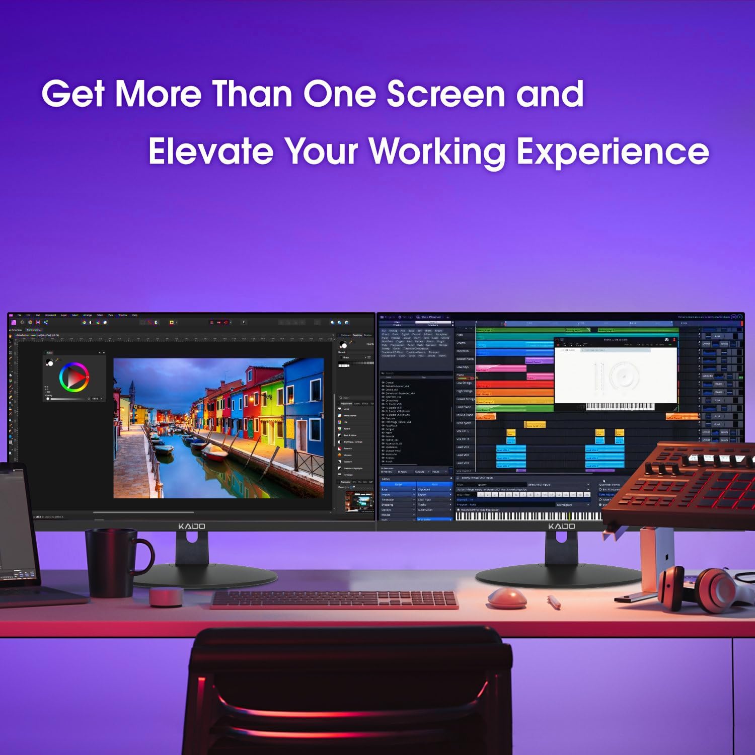 Kado Dual Monitor Setup - 2-Pack 22' 1920x1080 Computer Monitor 75Hz VESA Mount HDMI Office Gaming Hybrid Built-in Speakers (E22 Dual Series)