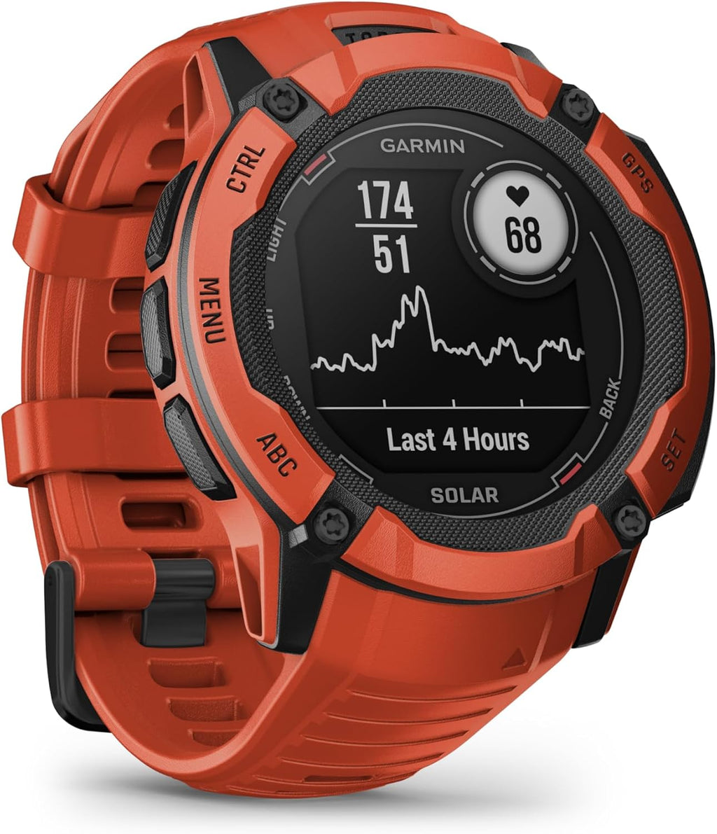 Garmin Instinct 2X Solar, Rugged GPS Smartwatch, Built-in Flashlight, Solar Charging Capability, Multi-Band GNSS, Flame Red (Renewed)