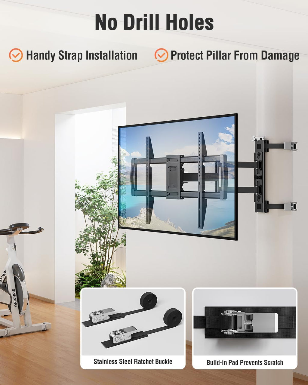 ELIVED Pillar TV Mount for Most 32'-75' TVs, Column TV Mount for Gazebo Patio Pergola, No Drill Full Motion tv Bracket Swivel and Tilt, Fits Multi-Shaped Poles, Max VESA 600x400mm, 88 Lbs.