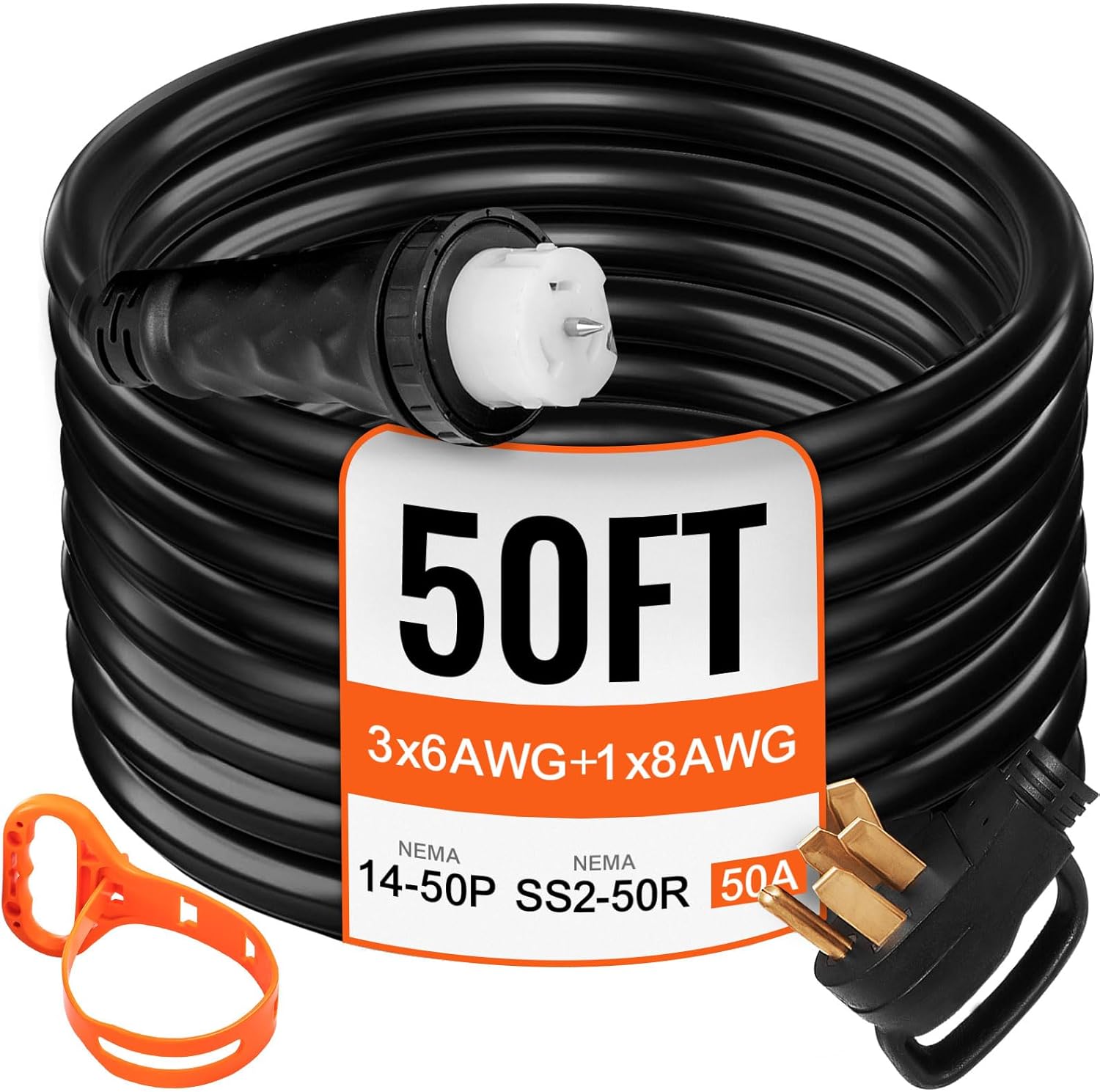 VEVOR 50FT 50 Amp Generator Extension Cord, STW 45446 + 45505 125V 250V Generator Power Cord, N14-50P & SS2-50R & CS6364 Twist Lock Connectors