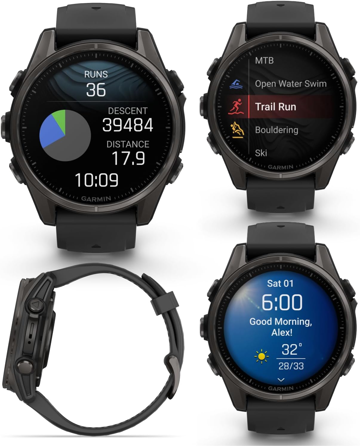 Garmin Fenix 8 – 43 mm Sapphire, AMOLED Multisport GPS Smartwatch, Carbon Gray DLC Titanium with Black/Pebble Gray Silicone, Built-in LED Flashlight Power Bank Bundle