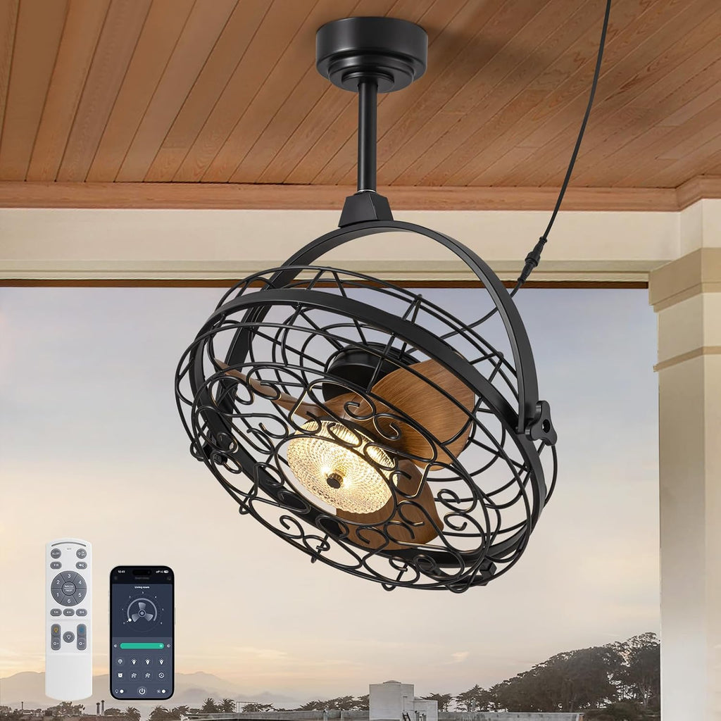 23'' Outdoor Ceiling Fans with Lights, Gazebo Fan Wet Rated Remote&APP Control, Dimmable Hanging Fan with Plug in Cord for Patio Pergola