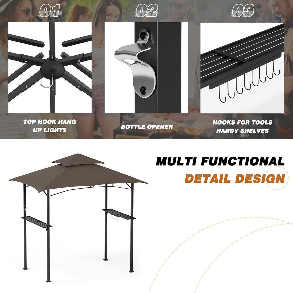 Crownland Outdoor Grill Gazebo Double Soft Top BBQ Canopy for Outdoor Barbeque Grill Tent for Patio, Garden, and Backyard(Dark Brown)