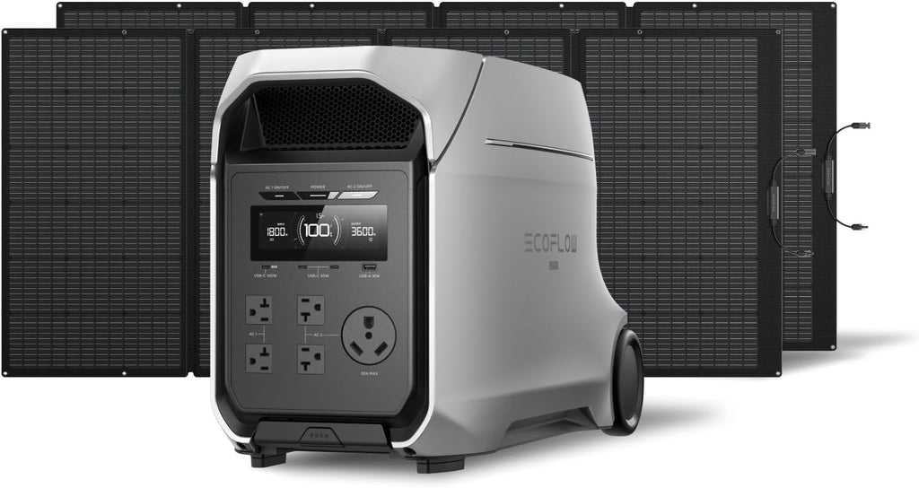 EF ECOFLOW DELTA 3 Ultra Plus Portable Power Station with 2X400W Solar Panel, 3072Wh LiFePO4 Battery, 3600W (7200W Surge) Output, Expandable to 11kWh, Reliable Home Battery Backup & Camping