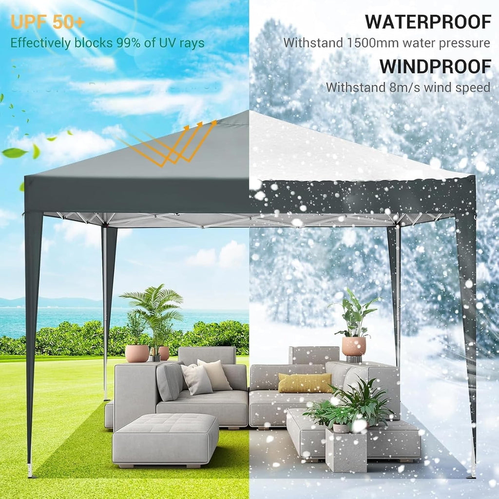 COBIZI 10x10 Pop Up Canopy Tent with 3 Sidewalls Party Tents for Parties Weddings Backyard Waterproof Commercial Instant Outdoor Events Tent with Stakes, Ropes（10 x 10 ft Gray