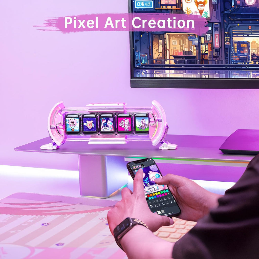 Divoom Times Gate - Cute Gaming Digital Clock with Smart App-Controlled, Support Weather Forecast, Stock Market/Exchange Rate, Social Media, Pixel Art Display for Gamers & Home Office Decor (Pink)