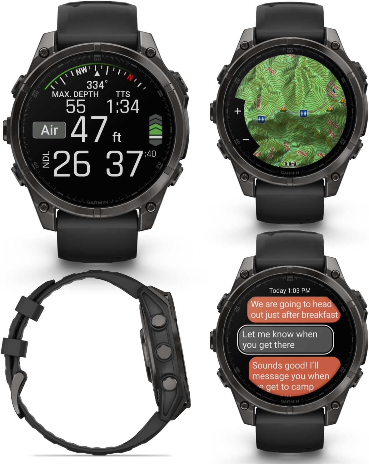 Garmin Fenix 8 – 47 mm, AMOLED Sapphire Multisport GPS Smartwatch,Carbon Gray DLC Titanium with Black/Pebble Gray Silicone, Built-in LED Flashlight Black Earbuds Bundle