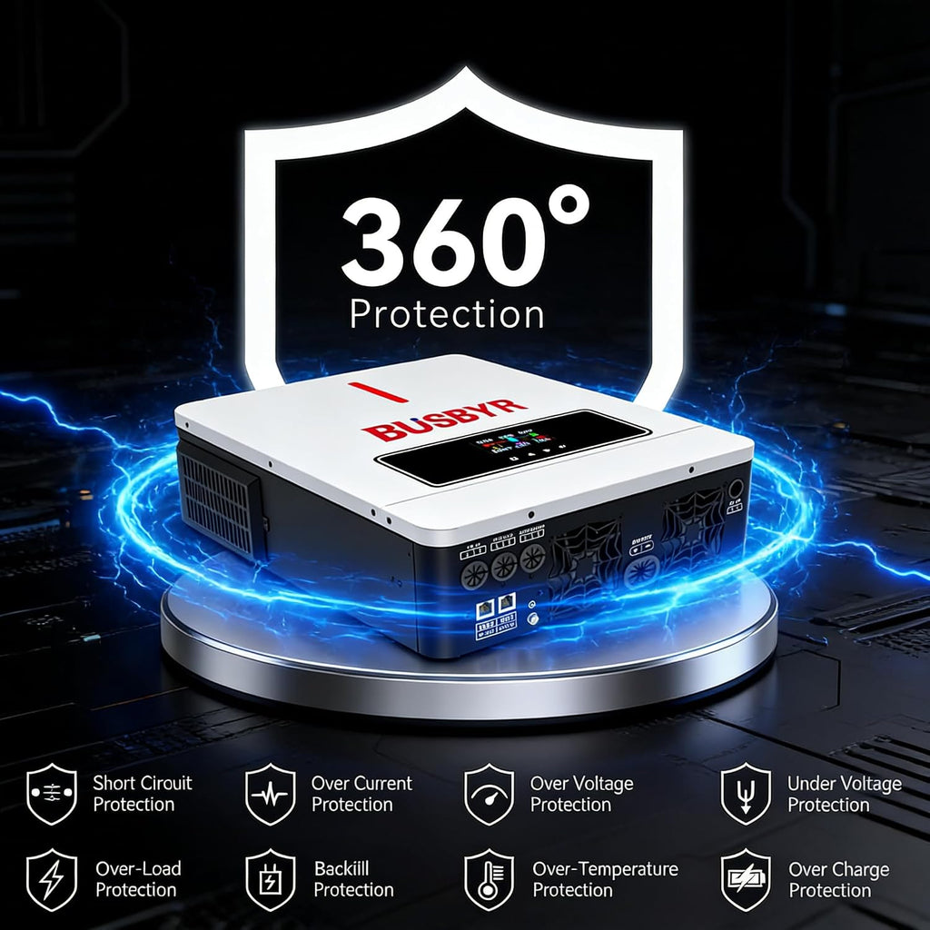 3600W Hybrid Solar Inverter Charger, 24V DC to 110V/120V AC Pure Sine Wave, Built-in 120A MPPT Controller, All-in-One Off Grid Solar Inverter for Home, RV, Cabin Backup