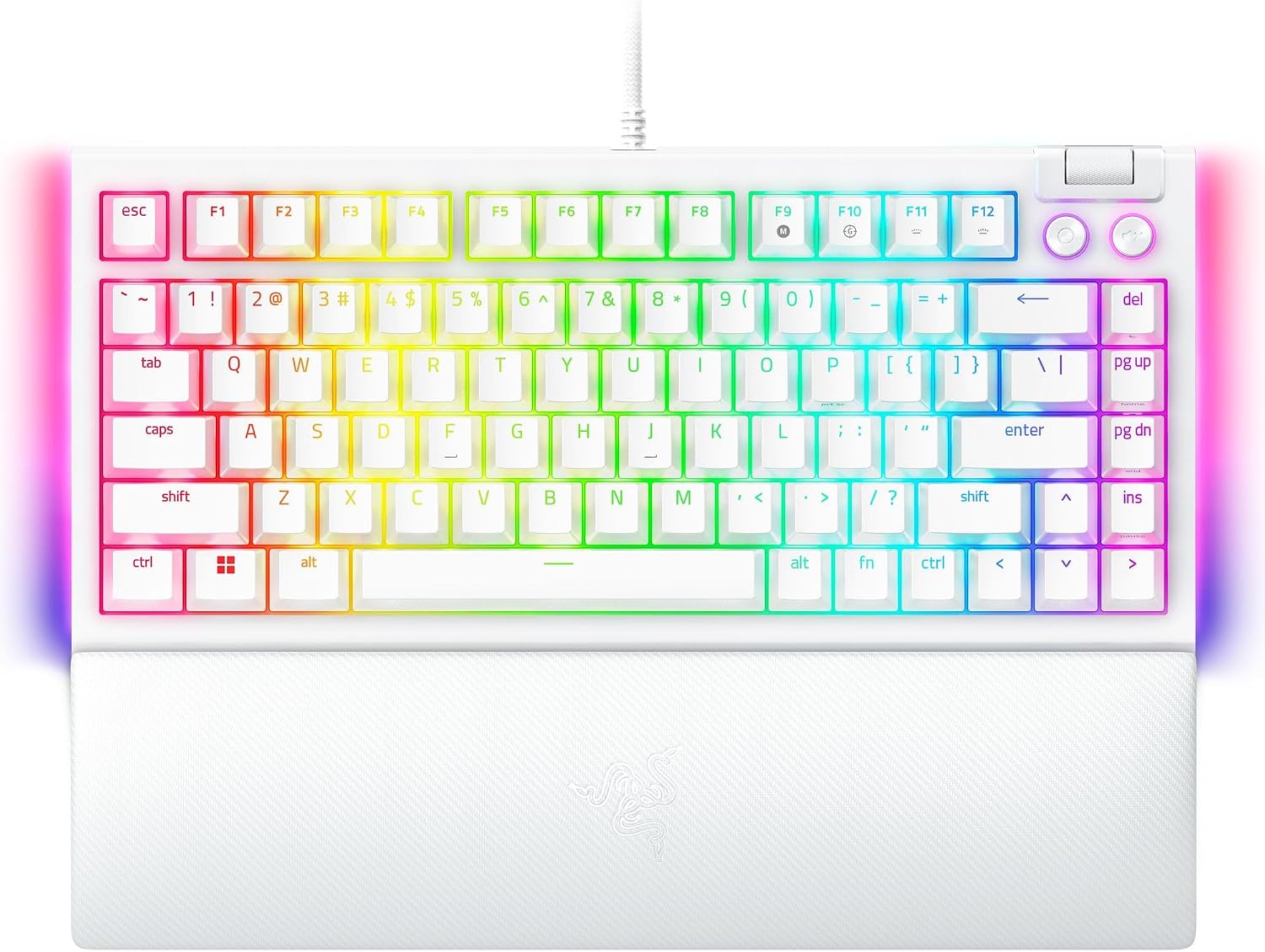Razer BlackWidow V4 75% Mechanical Gaming Keyboard: Hot Swappable Design - Compact & Durable - Orange Tactile Switches - Chroma RGB - Roller & Media Keys - Wrist Rest - Snap Tap - White