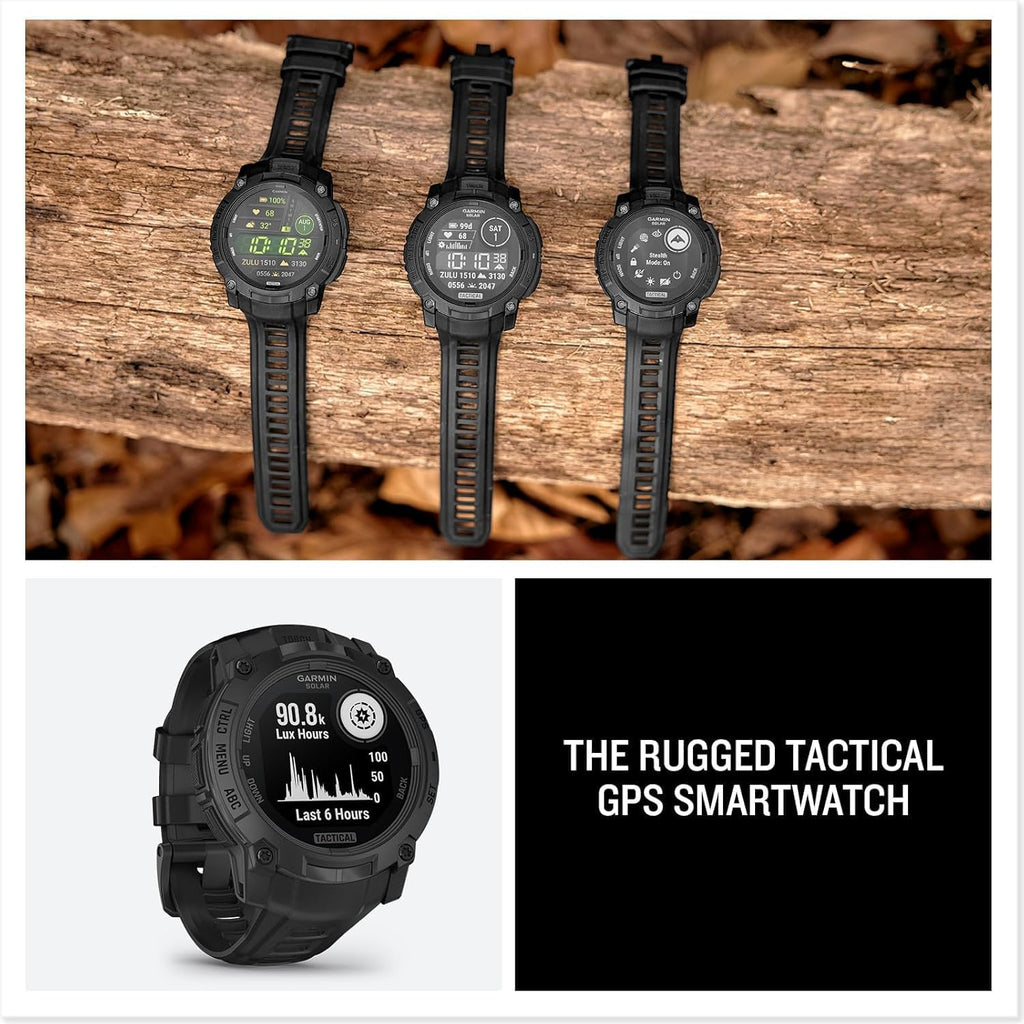 PlayBetter Garmin Instinct 3 Solar Tactical 45mm (Black) Rugged Outdoor GPS Smartwatch Bundle - Tactical Features, Built-in Flashlight, Long Battery Life Portable Charger & HD Screen Protectors