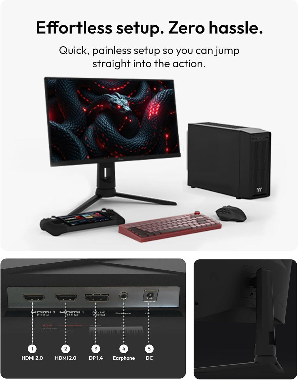 Pixio PX24Q PRO 24 inch 180Hz Refresh Rate QHD 1440p Resolution Fast IPS Panel 1ms GTG Response Time Gaming Monitor