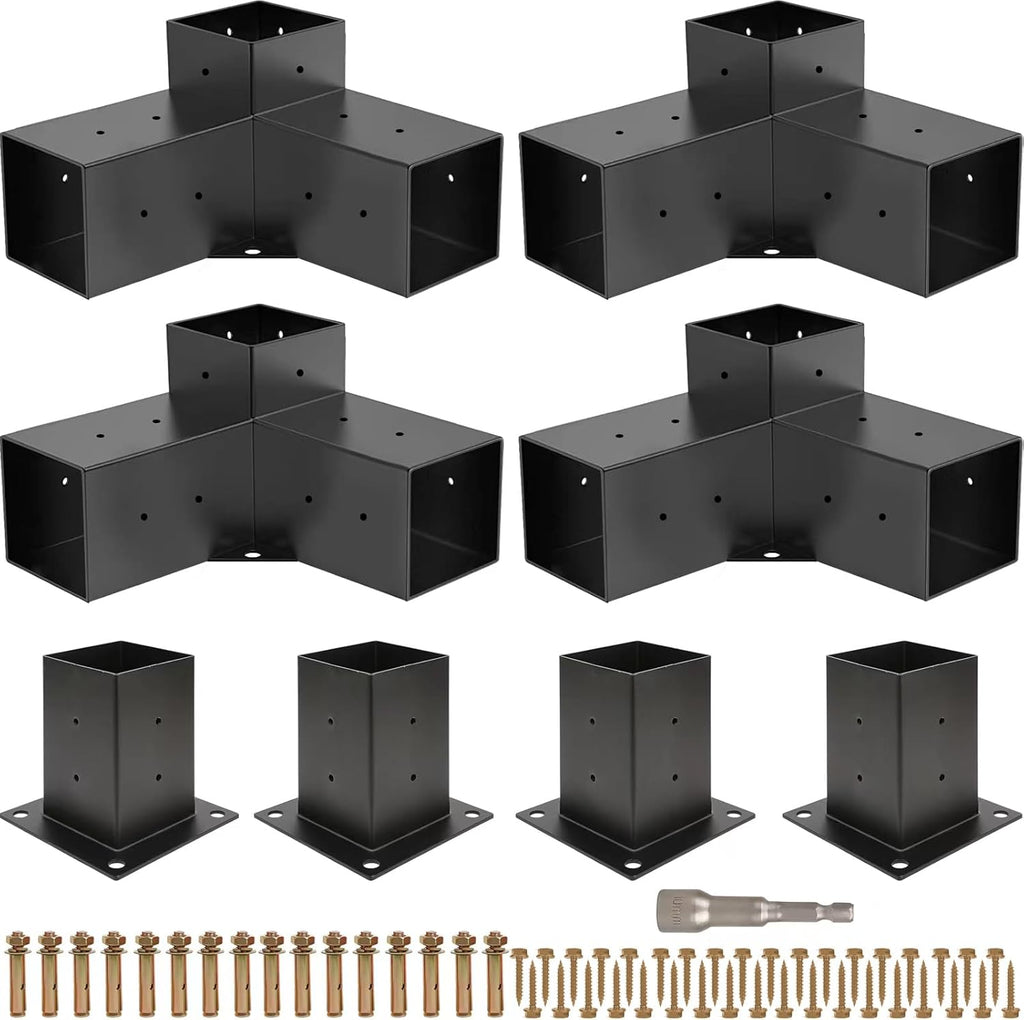 Pergola Kit, Pergola Brackets 3-Way Right Angle Corner Bracket Woodworks DIY Post Base Kit, Wooden Beams for Gazebos Patio Pergolas Log Cabin