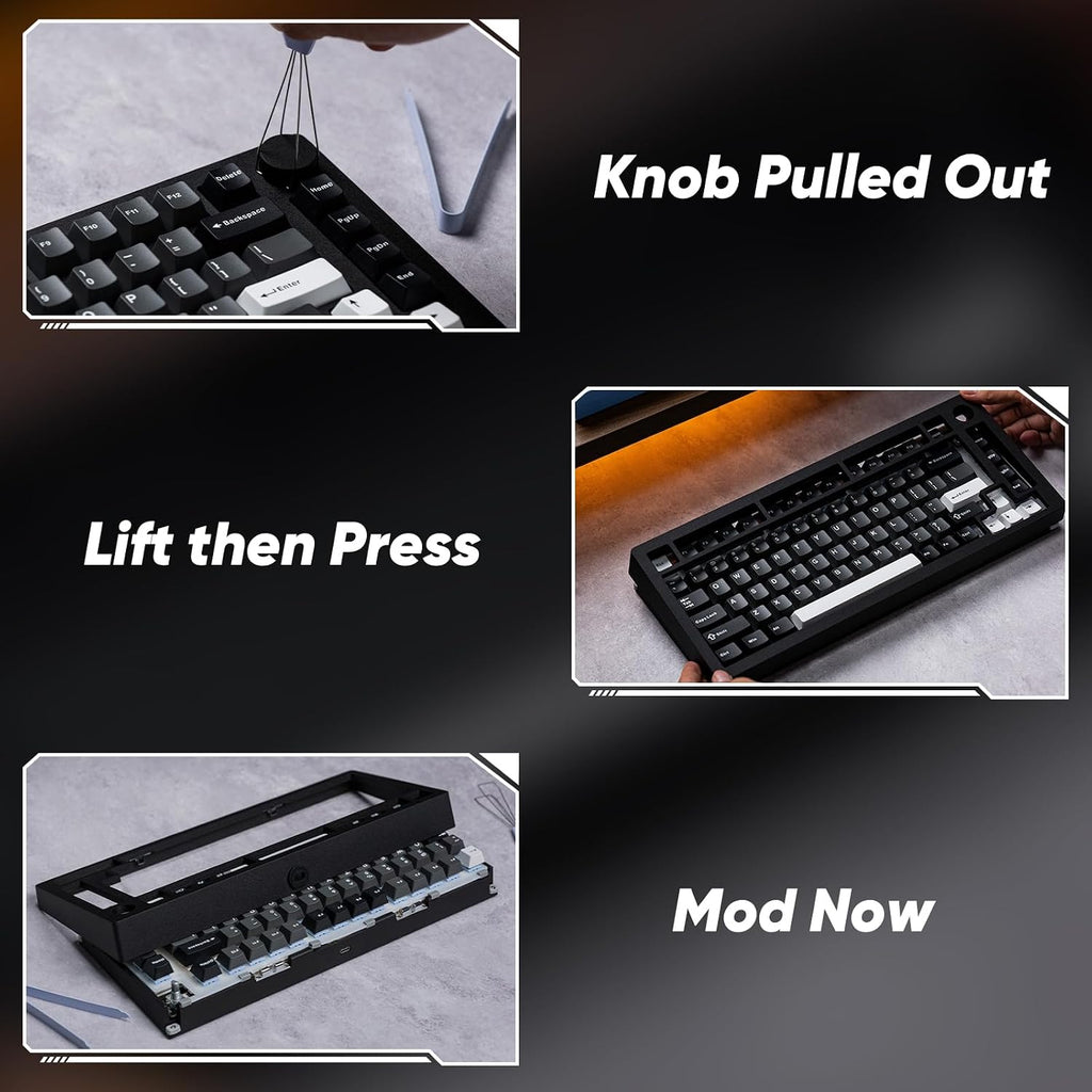 MONSGEEK M1 V5 Aluminum Mechanical Keyboard 75% Quick Release Gaming Keyboard Black & Silver with Knob 8000 mAh RGB Hot-swappable Pre-lubed Cilantro Switch