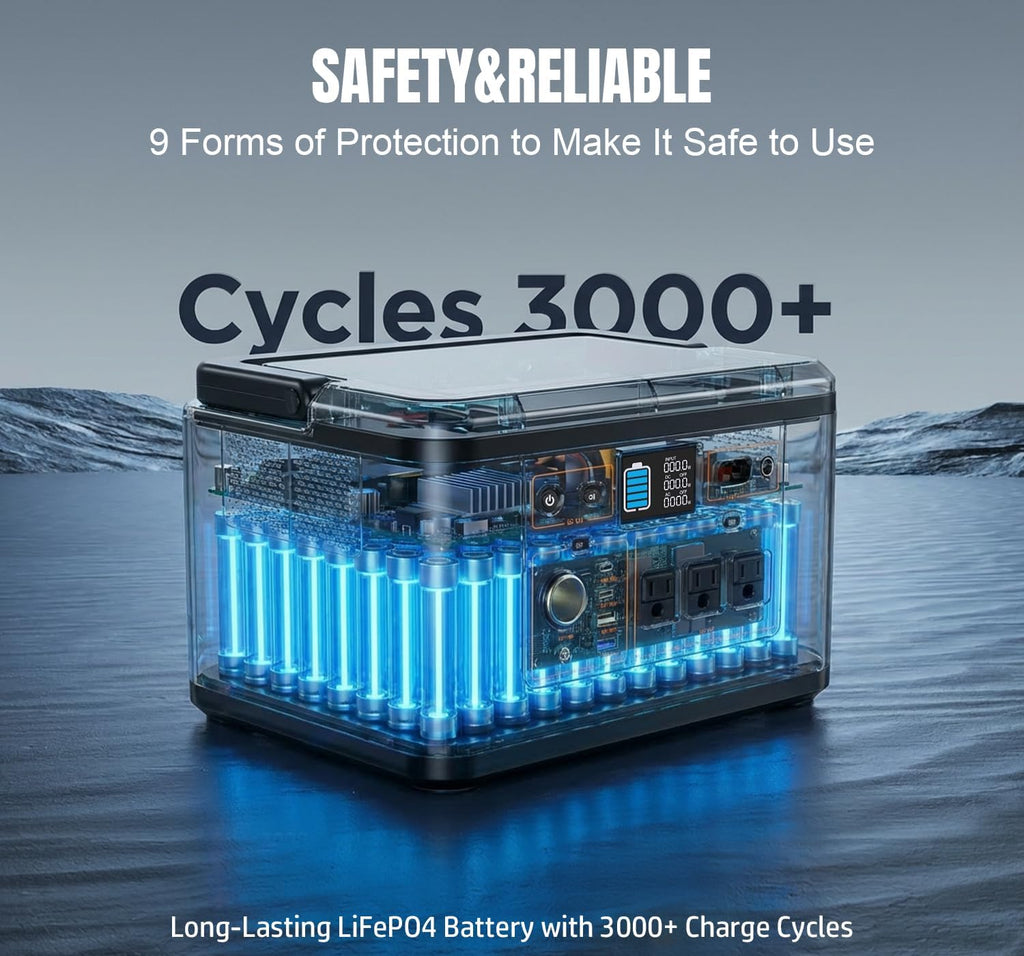 Portable Power Station 650W (1200W Peak), 576Wh Solar Generator, LiFePO4 Battery 3.5 Hour Fast Charging, Solar Generator for Home & Emergency Backup, Hurricane, CPAP (Solar Optional)