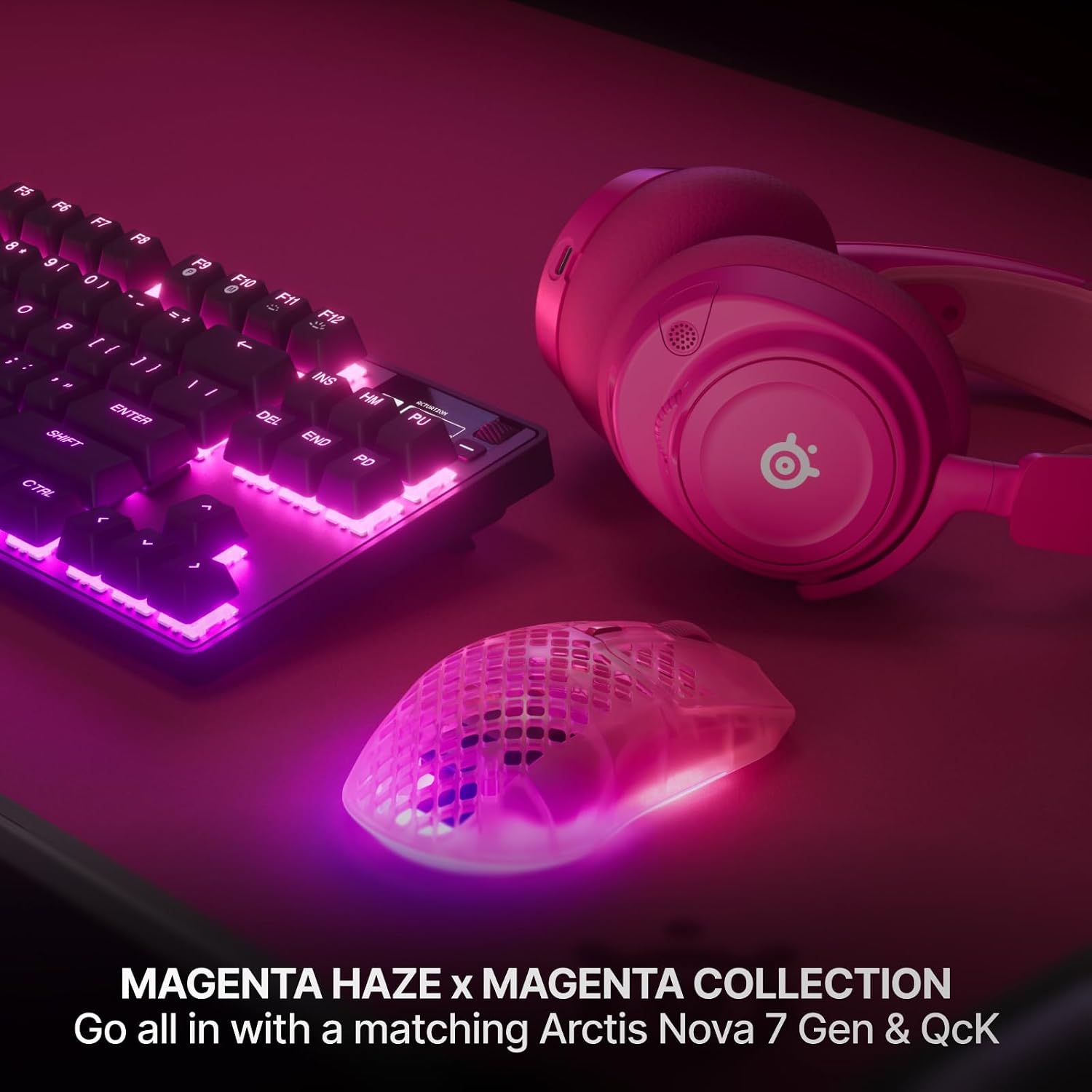 SteelSeries Aerox 3 Wireless Gen 2 - Super-Light 68g Gaming Mouse, 4K Polling, 26K DPI Optical Sensor, 200 Hour Battery, IP54 Water Resistant, 80m Click Durability, RGB, 100% PTFE Feet - Magenta Haze
