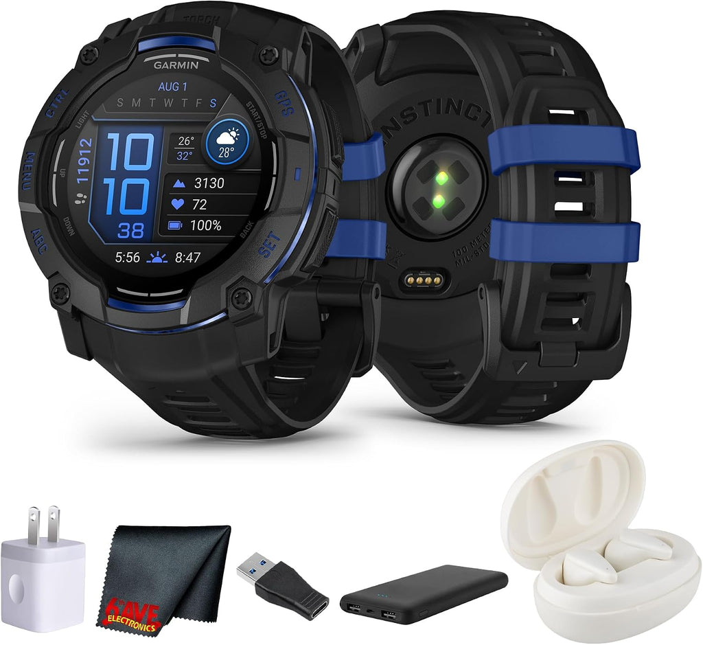 Garmin Instinct 3 Rugged GPS Smartwatch, 50 mm AMOLED Display, Multi-Band GPS with SatIQ, Built-in Flashlight, 24 Days Battery Life, Outdoor Sports and Navigation Feature Supernova Collection Watch