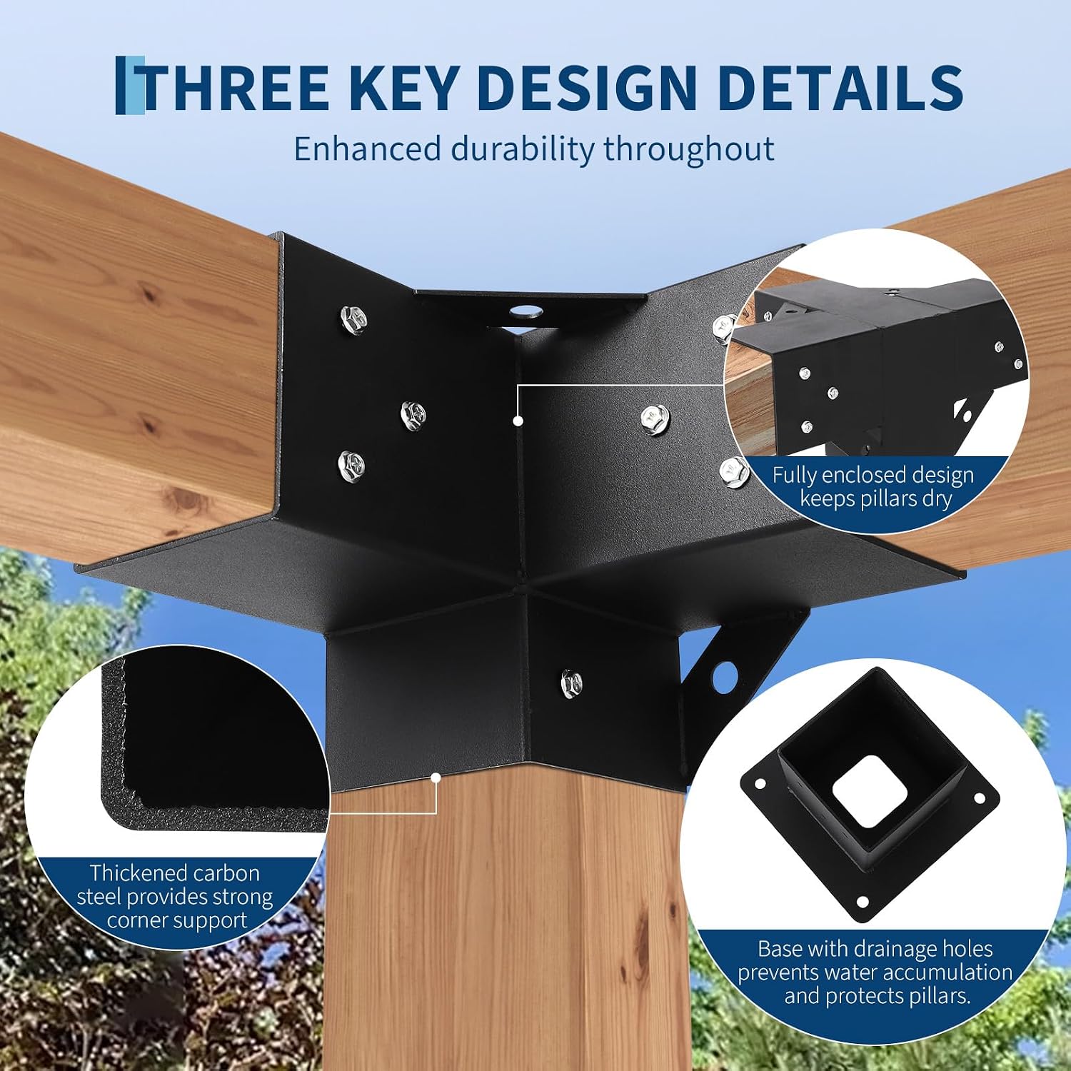 GarveeHome Pergola Kit, Heavy-Duty Carbon Steel Gazebo Kit with 4 3-Way Corner Brackets, 4 Post Bases for 4 in x 4 in Lumber, Perfect for Outdoor Patio Gazebos Log Cabins Pergola Hardware, Black