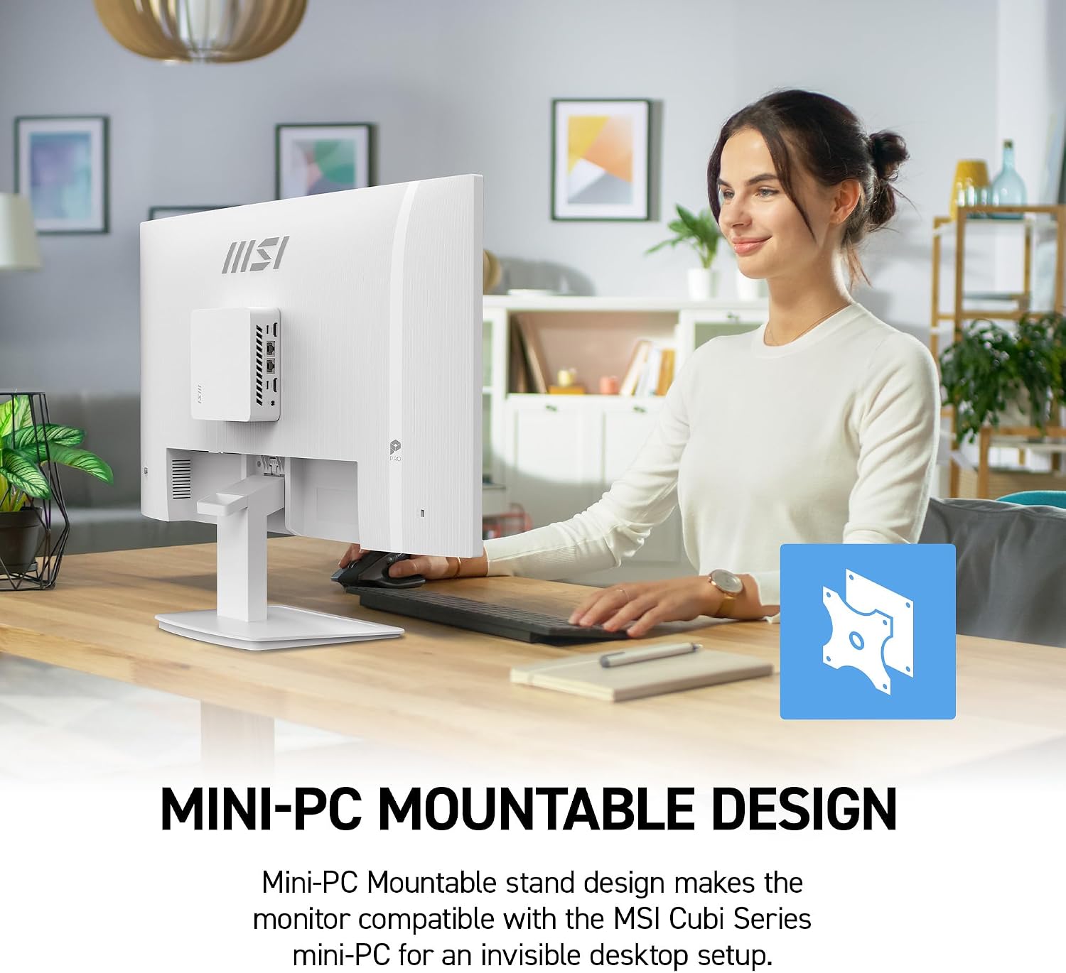 msi PRO MP273W E14A 27-inch IPS 1920 x 1080 (FHD) Gaming Office Monitor, 144Hz, Free-Synch, HDMI, DisplayPort, VGA Port, VESA Mountable, Tilt, Speaker, 4-Side Slim Bezel 1ms, White