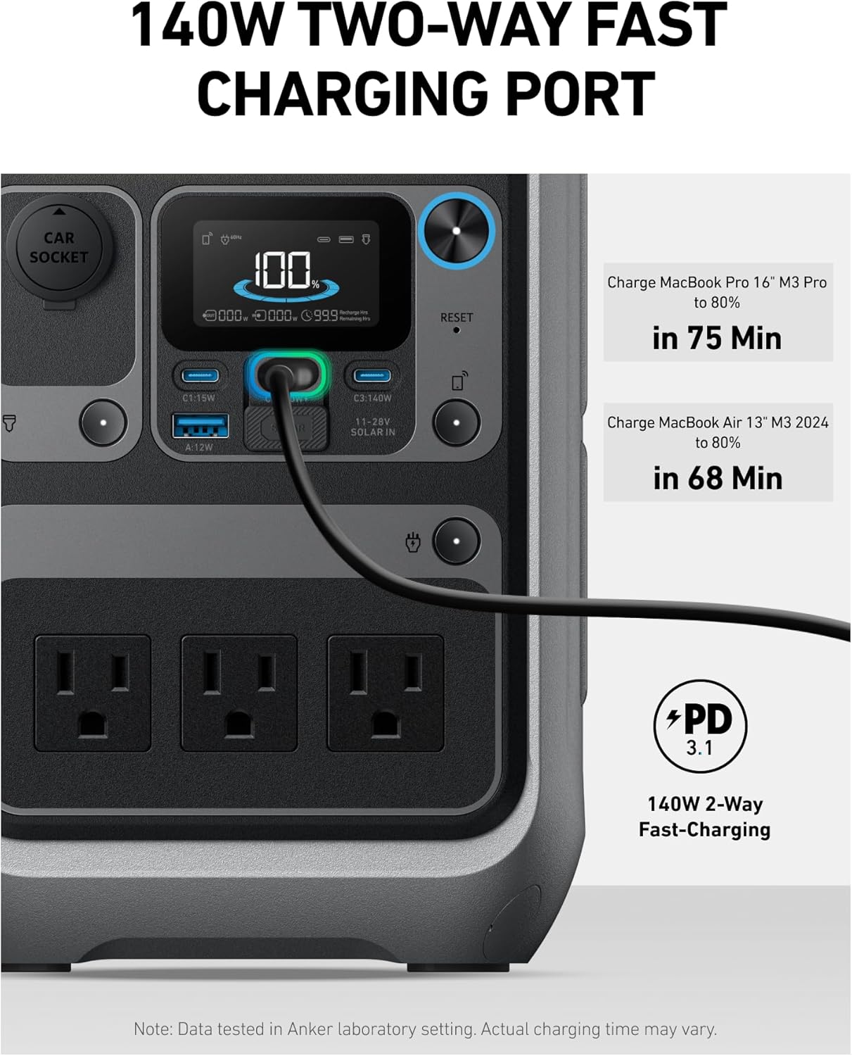Anker Portable Power Station SOLIX C300, 288Wh LiFePO4 Backup Battery, 300W Solar Generator, 140W Two-Way Fast Charging, for Camping, Hunting, Travel, Blackout & Emergencies (Solar Panel Optional)