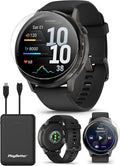 PlayBetter Garmin Venu 4 (Slate/Black, 45mm) Fitness GPS Smartwatch Bundle - AMOLED Display, Built-in Flashlight, Long Battery Life Portable Charger & HD Screen Protectors