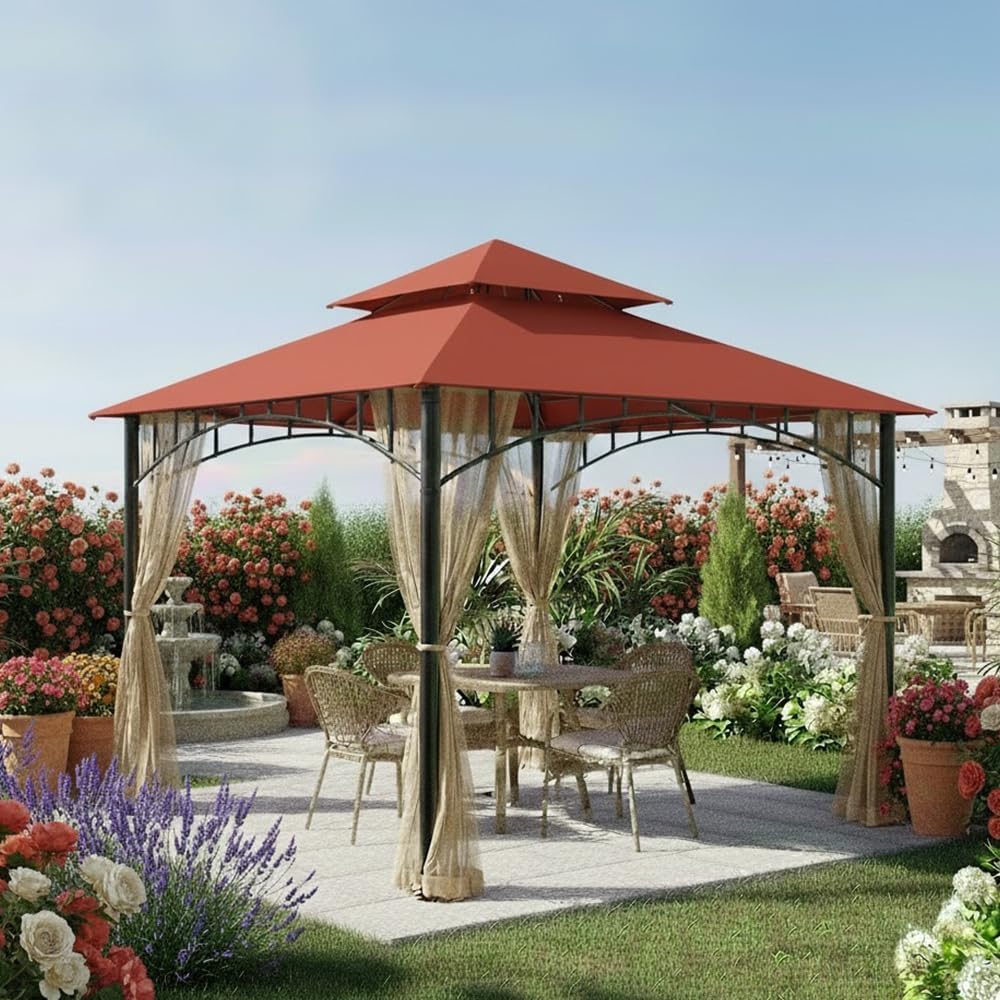 Garden Winds Reinforced RipLock 350 Replacement Canopy Top Cover Compatible with Summer Veranda 10 ' x 10' Gazebo Models L-GZ093PST, G-GZ093PST, TGZ093 - Terra Cotta